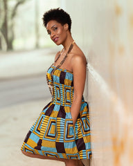 African Dress In Blue Kente - The Continent Clothing