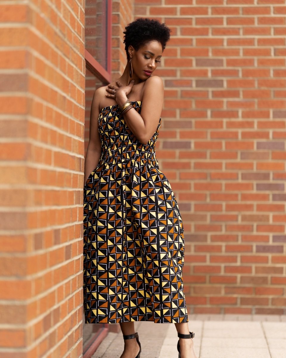 African Dress in Earthy Mud Cloth - The Continent Clothing