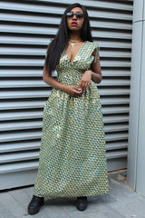 African Dress in Gold Ankara Print - Festival Dress - Continent Clothing