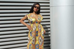 African Dress in Gold Ankara Print - Festival Dress - Continent Clothing