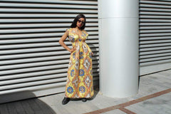 African Dress in Gold Ankara Print - Festival Dress - Continent Clothing