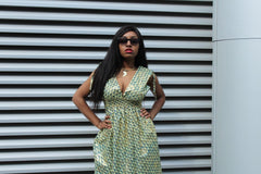 African Dress in Gold Ankara Print - Festival Dress - Continent Clothing