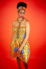 African Dress in Metallic Gold Print - Continent Clothing