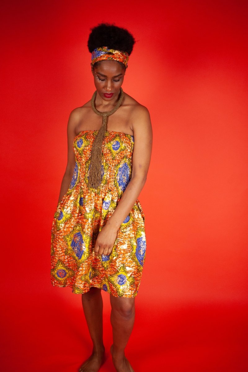 African Dress in Metallic Gold Print - Continent Clothing