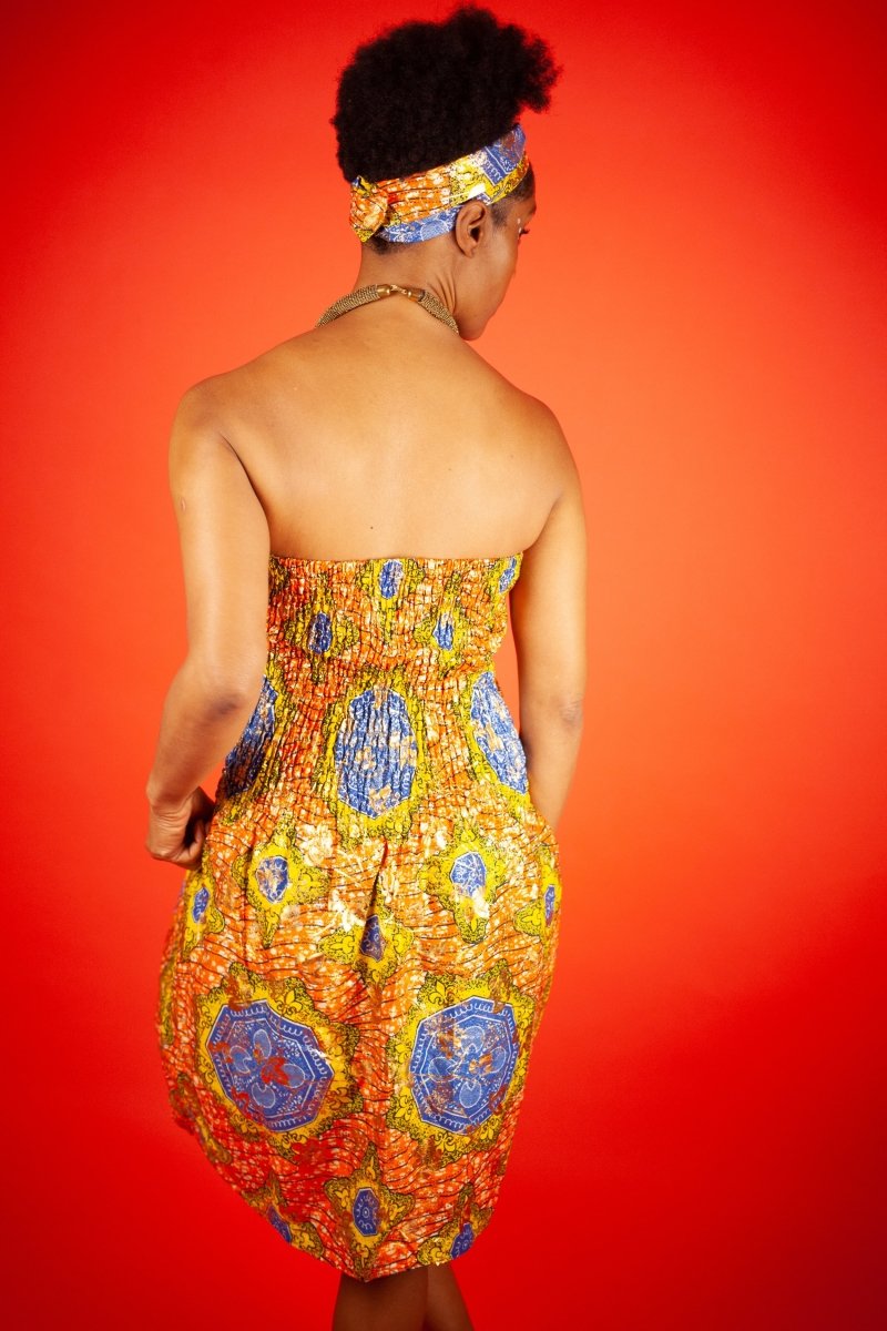 African Dress in Metallic Gold Print - Continent Clothing