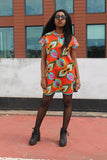 African Dress in Orange Ankara Print - Continent Clothing