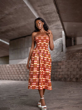 African print pink and burnt orange flared dress by nasbstitches - Mid- -  Afrikrea