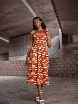 African Dress in Orange Ankara Print