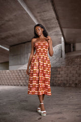 African Dress in Orange Ankara Print - Continent Clothing