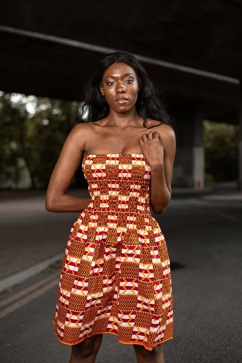 African Dress in Orange Ankara Print - Continent Clothing
