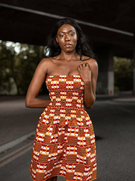 African Dress in Orange Ankara Print