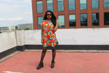 African Dress in Orange Ankara Print - Continent Clothing