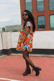 African Dress in Orange Ankara Print - Continent Clothing