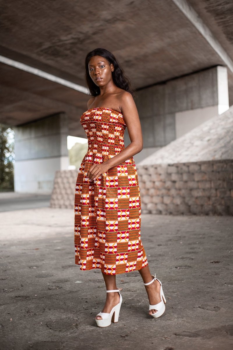 African Dress in Orange Ankara Print - Continent Clothing