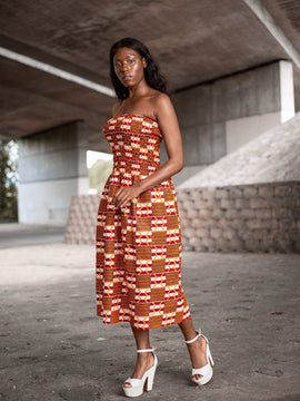 African print pink and burnt orange flared dress by nasbstitches - Mid- -  Afrikrea
