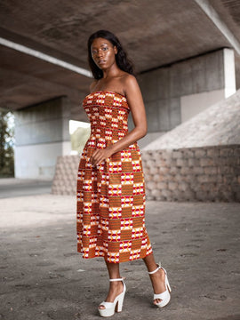 African Dress in Orange Ankara Print