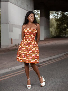 African Dress in Orange Ankara Print
