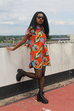African Dress in Orange Ankara Print - Continent Clothing