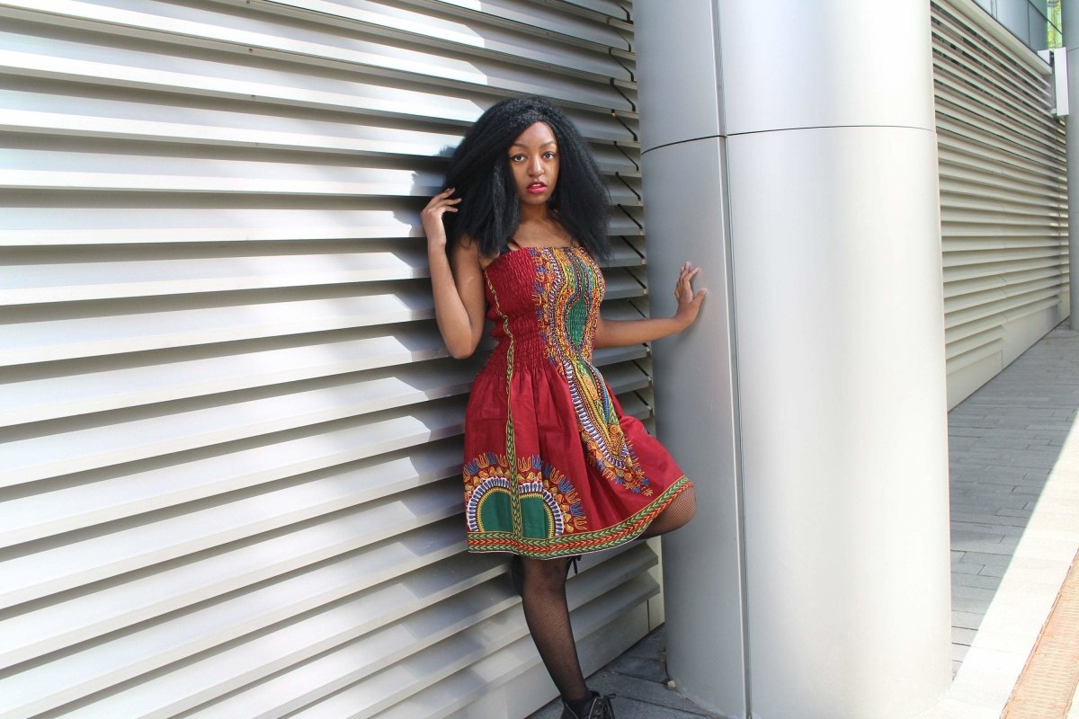 African Dress in Red Dashiki Print - Festival Dress - Continent Clothing