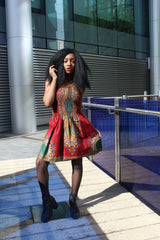 African Dress in Red Dashiki Print - Festival Dress - Continent Clothing