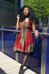 African Dress in Red Dashiki Print - Festival Dress - Continent Clothing