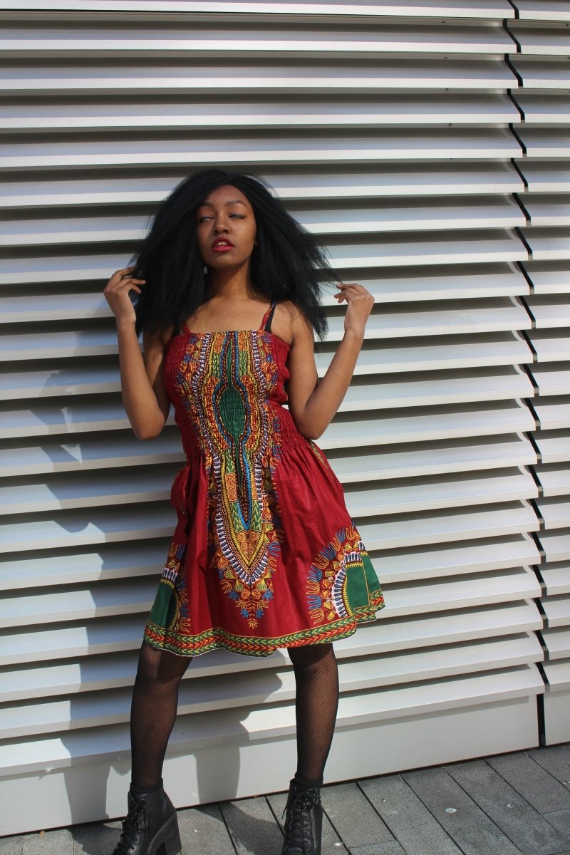 African Dress in Red Dashiki Print - Festival Dress - Continent Clothing