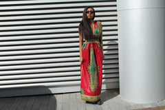 African Dress in Red Dashiki Print - Festival Dress - Continent Clothing