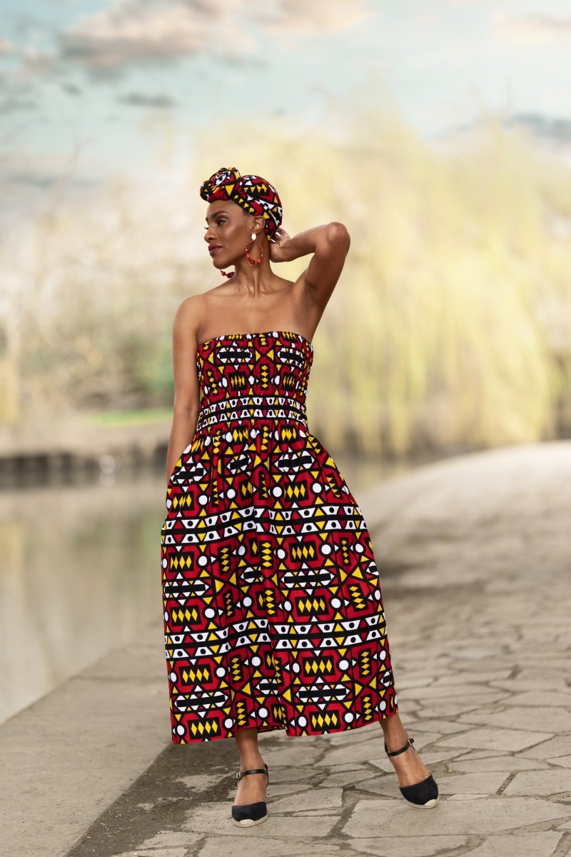 African Dress in Stunning Red Samakaka - The Continent Clothing