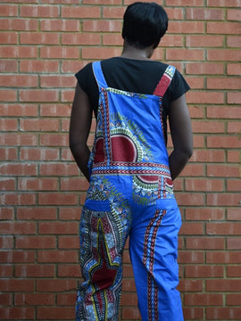 Dungarees africani in blu Dashiki stampa - Festival Dungarees