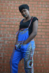 African Dungarees in Blue Dashiki Print - Festival Dungarees - Continent Clothing 