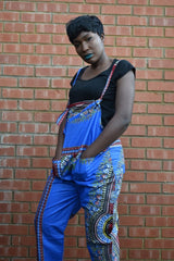 African Dungarees in Blue Dashiki Print - Festival Dungarees - Continent Clothing