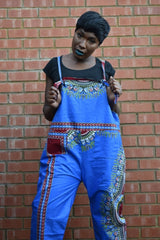 African Dungarees in Blue Dashiki Print - Festival Dungarees - Continent Clothing
