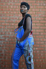 African Dungarees in Blue Dashiki Print - Festival Dungarees - Continent Clothing