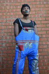 African Dungarees in Blue Dashiki Print - Festival Dungarees - Continent Clothing