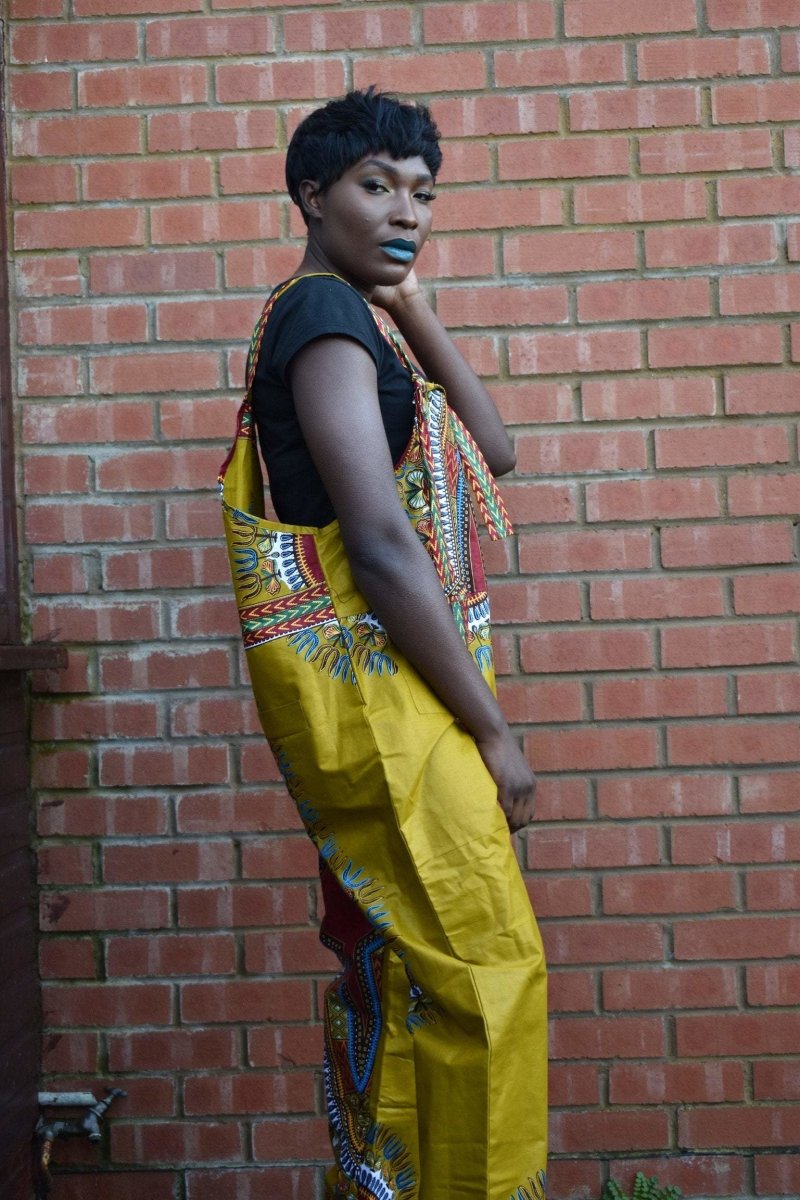 African Dungarees in Brown Dashiki Print - Festival Dungarees - Continent Clothing