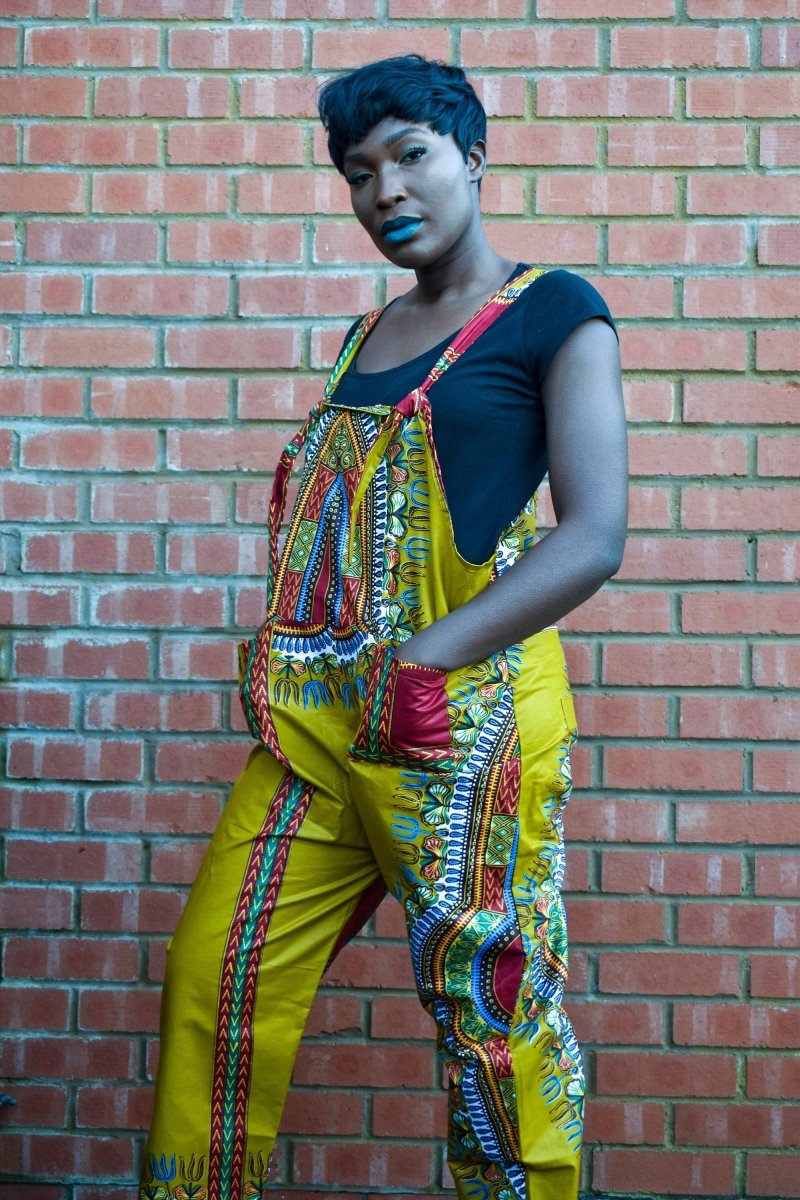 African Dungarees in Brown Dashiki Print - Festival Dungarees - Continent Clothing
