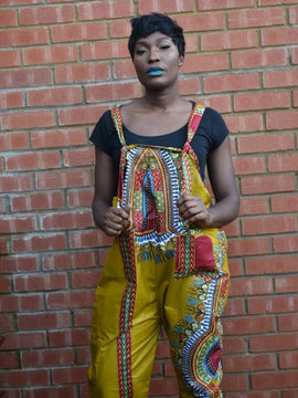 Salopette africana con stampa Dashiki marrone - Salopette da festival