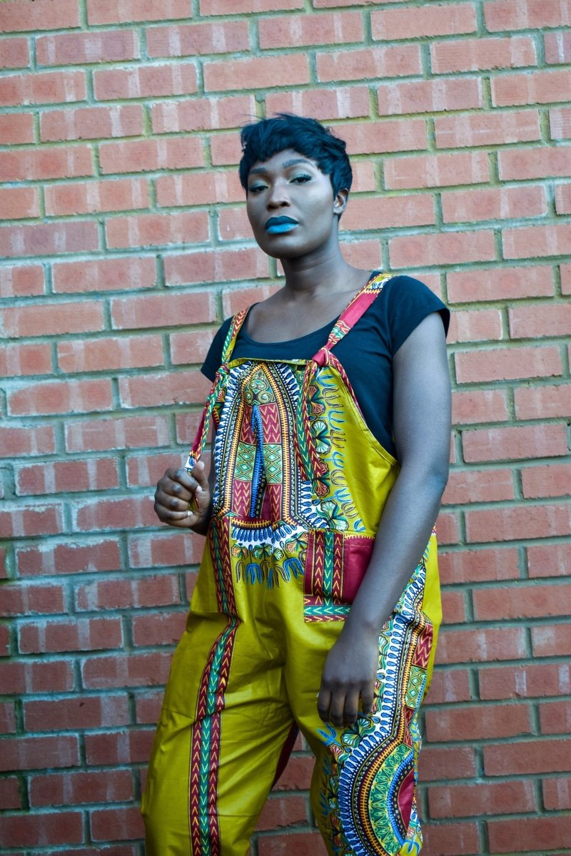 African Dungarees in Brown Dashiki Print - Festival Dungarees - Continent Clothing