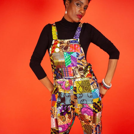 Patchwork-Latzhose, afrikanische Latzhose in Ankara Print - Festivalkleidung