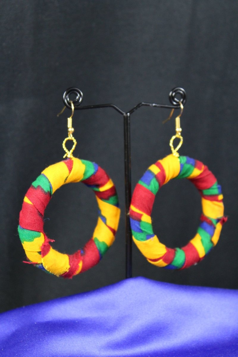 African Earrings In Orange Kente - Continent Clothing