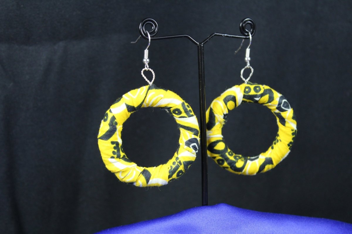African Earrings in Yellow Ankara - Continent Clothing