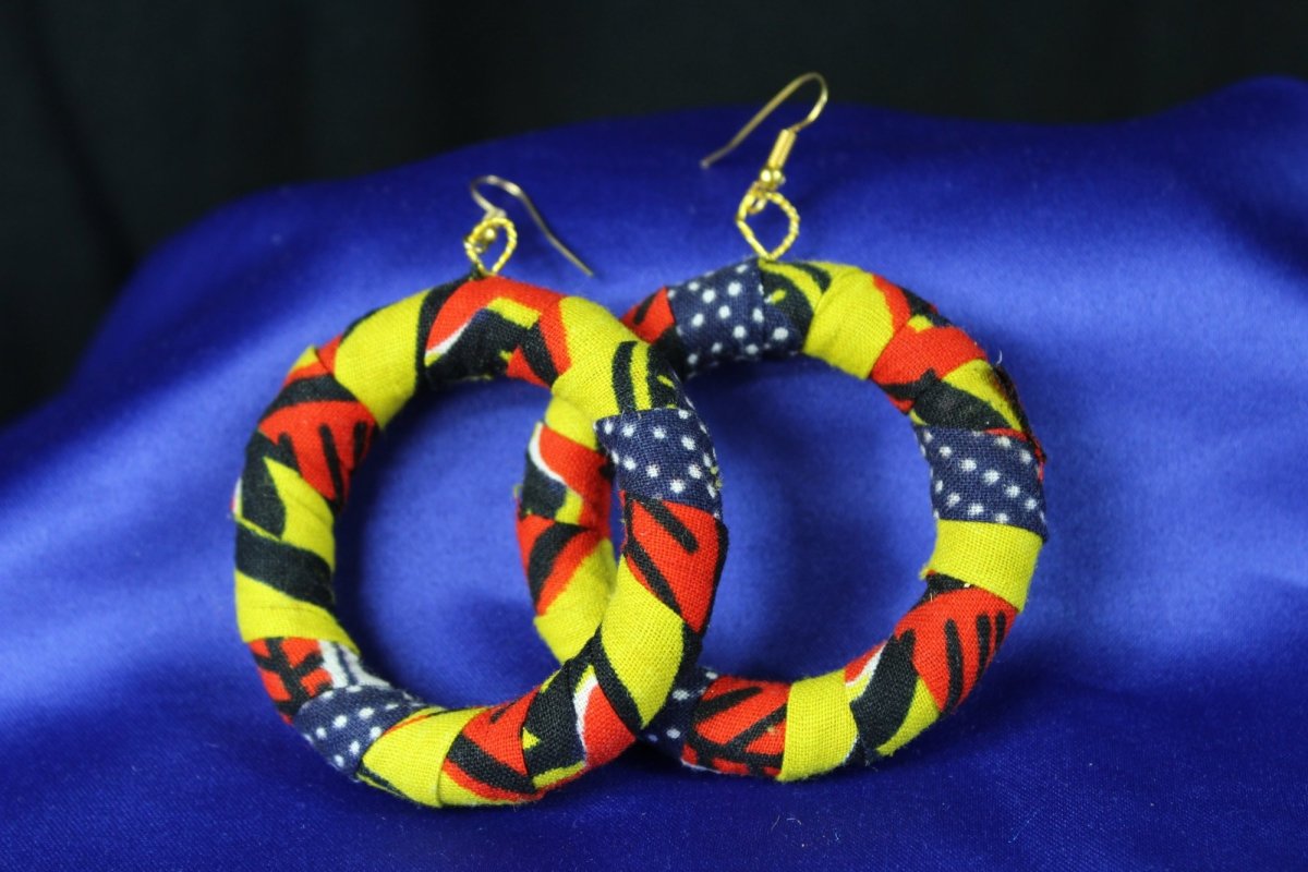 African Earrings In Yellow Red Ankara - Continent Clothing