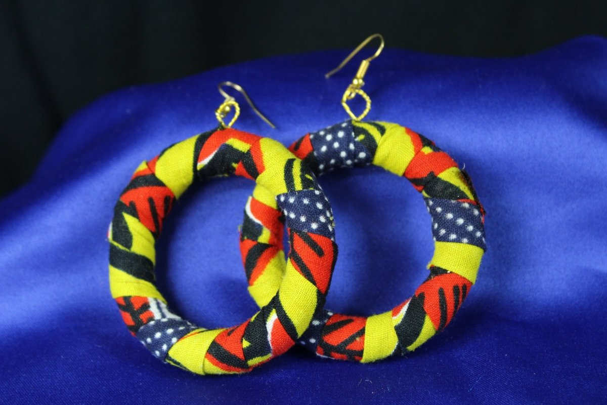 African Earrings In Yellow Red Ankara - Continent Clothing 