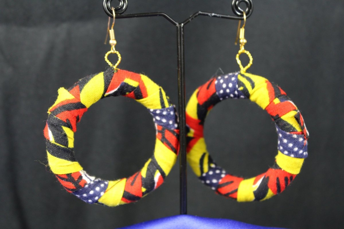 African Earrings In Yellow Red Ankara - Continent Clothing