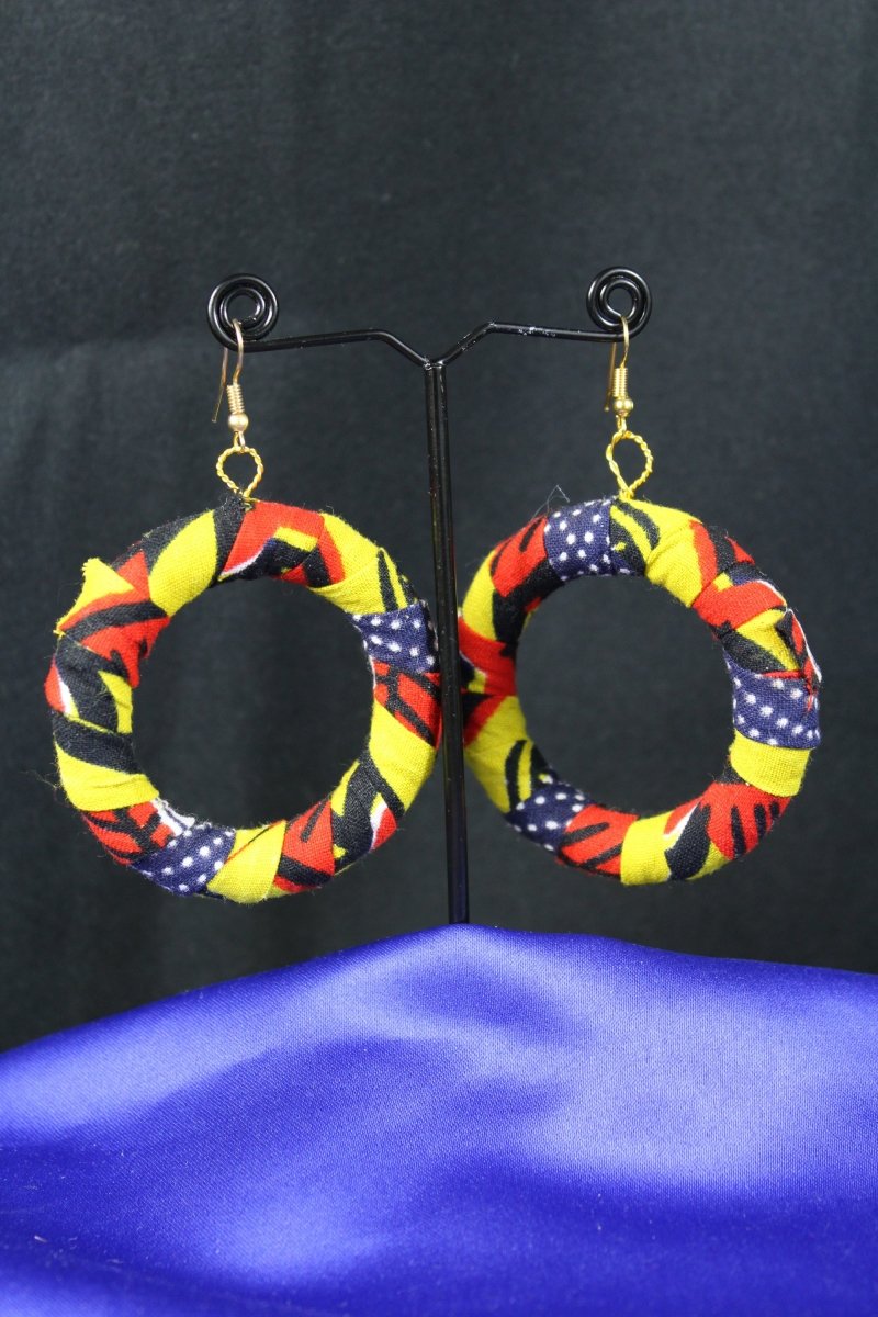 African Earrings In Yellow Red Ankara - Continent Clothing