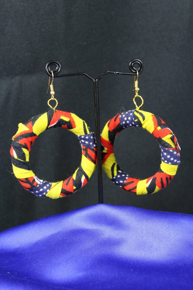 African Earrings In Yellow Red Ankara - Continent Clothing 