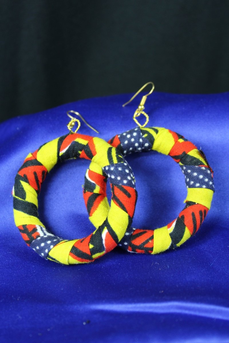 African Earrings In Yellow Red Ankara - Continent Clothing
