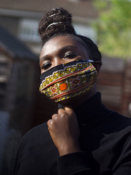 African Face Mask in Black and Yellow Dashiki