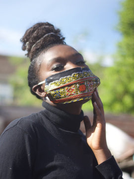African Face Mask in Black and Yellow Dashiki