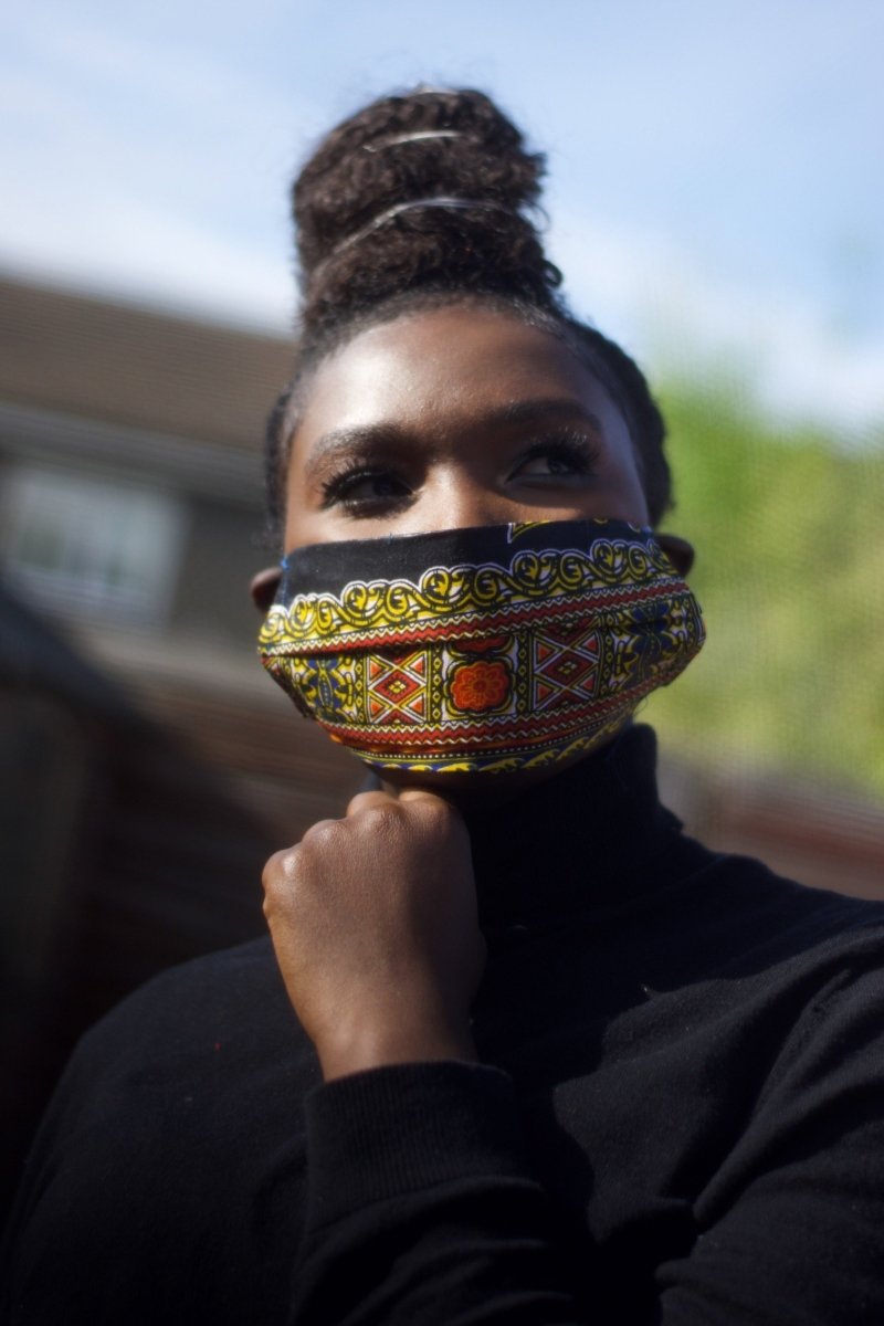 African Face Mask in Black and Yellow Dashiki - Continent Clothing 
